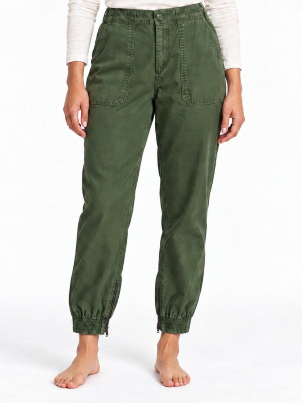 Pact Olive Green Organic Cotton Stretch Utility Jogger Pants Size Medium
